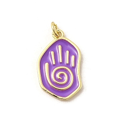 Фиолетовый Латунь эмаль подвески, без свинца и без кадмия, долговечный, стойки покрытие, реальный 18 k позолоченный, фиолетовые, 23.5x14x2 мм, отверстие : 3.4 мм