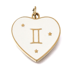Gémeaux Placage sous vide pvd 304 pendentifs en acier inoxydable, avec anneaux de saut et émail, cœur, or, gemini, 15x15x1.5mm, Trou: 2.8mm