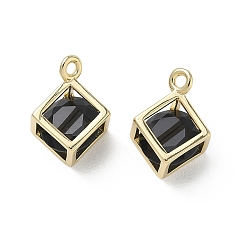 Negro Micro latón allanan colgantes cúbicos del zirconia, larga duración plateado, encanto del cubo, real 18 k chapado en oro, negro, 13x10x7 mm, agujero: 1.5 mm