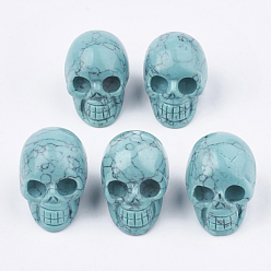 Synthetic Turquoise Synthetic Turquoise Display Decorations, Skull, 27~28x23~26x35~36mm
