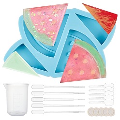 Sky Blue DIY Watermelon Straw Topper Silicone Molds Kits, Food Grade Resin Casting Molds, For UV Resin, Epoxy Resin Jewelry Making, with Plastic Pipettes, Latex Finger Cots, Plastic Measuring Cup, Sky Blue, 73x103.5x12mm, Inner Size: 39.5x21.5mm and 49.5x50mm