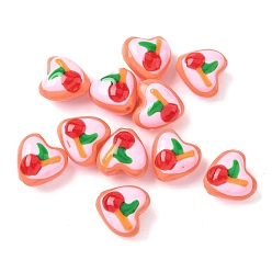 Вишня Бусины из стеклянной эмали, окрашенные методом запекания, сердце с фруктами, вишня, 13.5x13.5x9.5~10.5 мм, отверстие : 1.2 мм