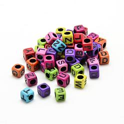 Mixed Color Opaque Acrylic Beads, Cube, Mixed Color, 5.5~6x5.5~6x5.5~6mm, Hole: 3.5mm, about 3000pcs/500g