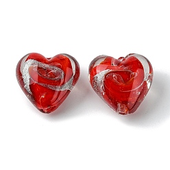 Red Handmade Silver Foil Glass Beads, Heart, Red, 20x21x12.5mm, Hole: 1.8mm
