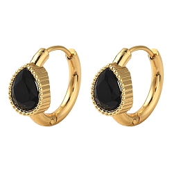 Черный Серьги из 304 нержавеющей стали, ионное покрытие (ip), слеза, золотые, чёрные, 16.5x18.5x8 мм