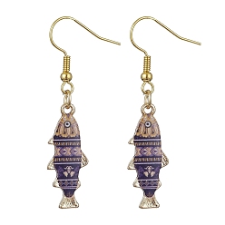 Purple Light Gold Alloy Enamel Dangle Earrings, Fish, Purple, 48x10mm