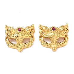 Real 18K Gold Plated Brass Micro Pave Hot Pink Cubic Zirconia Fox Mask Connector Charms, Real 18K Gold Plated, 17.5x18x5.5mm, Hole: 1.2mm