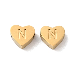 Letter N Ionenbeschichtung (IP) 304 Edelstahlperlen, golden, Herz mit Brief, Buchstabe n, 5.5x6.5x3 mm, Bohrung: 1.6 mm