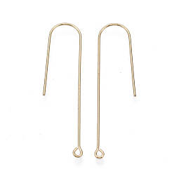 Real 18K Gold Plated Brass Earring Hooks, with Horizontal Loop, Nickel Free, Real 18K Gold Plated, 45x10mm, Hole: 1.4mm, 18 Gauge, Pin: 1mm