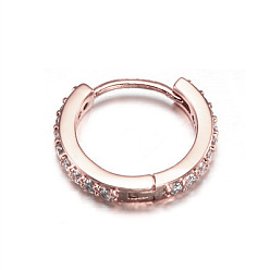 Розовое Золото Серьги-кольца с микропаве из латуни и прозрачным кубическим цирконием для крепления на хрящ, розовое золото , внутренний диаметр: 7 мм