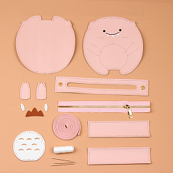 Pink DIY Dinosaur Purse Making Kits, Including PU Fabric, Bag Handles, Zipper, Needle and Wire, Pink, 20x18x5cm