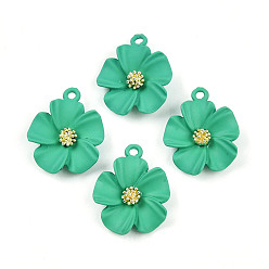 Средний Морско-зеленый Акриловые подвески краскораспылительные, цветок, средний морской зеленый, 23.5x19.5x6 мм, отверстие : 1.8 мм
