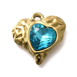 Синий Циркон 304 подвески из нержавеющей стали, со стразами, реальный 18 k позолоченный, ионное покрытие (ip), сердце, синий циркон, 16.5x16.5x5.5 мм, отверстие : 1.8 мм