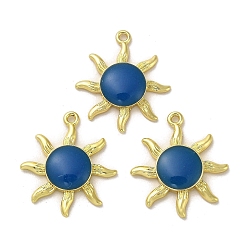 Marine Blue Luminous Brass Enamel Pendants, Glow in the Dark, Golden, Sun Charm, Marine Blue, 22.5x20x3mm, Hole: 1.4mm