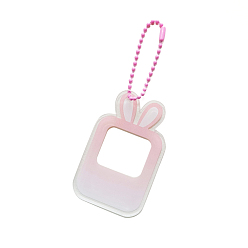 Misty Rose Gradient Color Acrylic Keychain Blanks, with Random Color Ball Chains, Rectangle with Rabbit, Misty Rose, 7x4.4x0.2cm