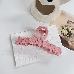 Matte pink Chic Flower Hair Clip for Women, Elegant Shark Shape Grip with Jelly Beads, Perfect for Ponytail and Updo Hairstyles