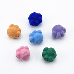 Mixed Color Opaque Resin Beads, Flocky Cat Claw, Mixed Color, 17x19x14mm, Hole: 3mm