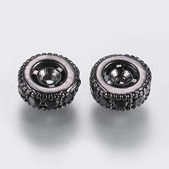 Gunmetal Brass Micro Pave Cubic Zirconia Beads, Flat Round, Black, Gunmetal, 6x2.5mm, Hole: 0.6~0.8mm