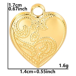 Golden Stainless Steel Pendants, Heart Charm, Golden, 17x14x1.5mm, Hole: 2mm