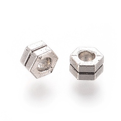 Antique Silver Tibetan Style Alloy Beads, Hexagon, Antique Silver, 6x7x4mm, Hole: 3mm