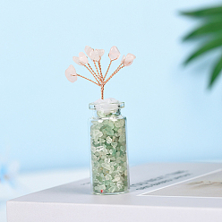 Green Aventurine Natural Green Aventurine & Rose Quartz Wishing Bottle Display Decoration, with Brass Wire, for Home Desk Decorations, Tree of Life, 22x50mm