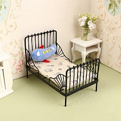 Dolphin Mini Iron Children's Bed & Pillow, Micro Landscape Home Dollhouse Accessories, Pretending Prop Decorations, Dolphin, 115x70x80mm