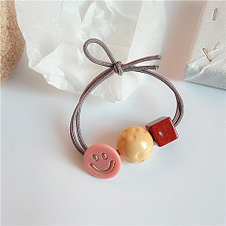 Pink smiley face Cute Colorful Smiley Bead Hair Rope - Simple Elastic Hair Band Accessory