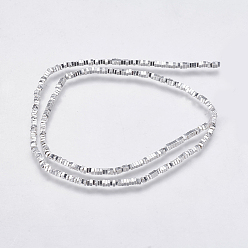 Platinum Plated Electroplate Non-magnetic Synthetic Hematite Bead Strands, Square Heishi Beads, Platinum Plated, 2x2x1mm, Hole: 0.5mm, about 410~420pcs/strand, 16.1 inch~16.5 inch