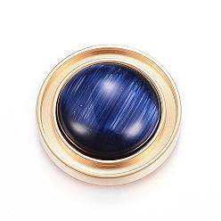 Blue 304 Stainless Steel Cat Eye Cabochons, Half Round, Golden, Blue, 28x9mm