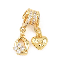 Letter Q Латунные микропаве прозрачные подвески с фианитом, сердце прелести, долговечный, стойки покрытие, без кадмия и без свинца, реальный 18 k позолоченный, Буква Q, 24 мм, отверстия : 3 mm и 4 мм, Сердце: 8.5x8x3.5 mm, Письмо: 11x8x3.5 мм