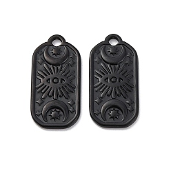 Черный Ионное покрытие (ip) 304 подвески из нержавеющей стали, прямоугольник с подвеской в виде глаза, луны и звезды, чёрные, 22.5x10.5x1.5 мм, отверстие : 2 мм