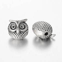 Antique Silver Owl Alloy Beads, Antique Silver, 11x11x9mm, Hole: 1.5mm