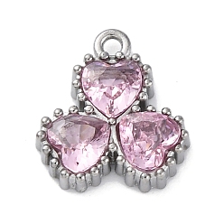 Бледно-Розовый Ионное покрытие (IP) 304 подвески из циркония из нержавеющей стали, цветок с подвесками в виде сердечек, реальный 18 k позолоченный, розовый жемчуг, 11.5x10.5x3 мм, отверстие : 1.2 мм