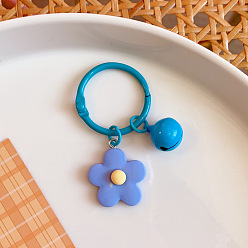Cornflower Blue Candy Color Macaroon Flowers Keychain, Resin Flower Bell Keychains, with Iron Findings, Cornflower Blue, 6cm