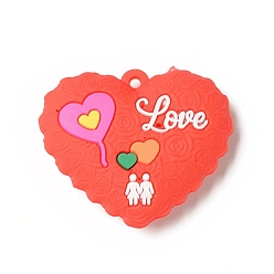Heart Opaque Resin Pendants, Love Heart Charm, Orange Red, Word Love, Heart Pattern, 36x45x10mm, Hole: 3mm