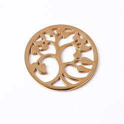 Golden 304 Stainless Steel Filigree Joiners, Flat Round with Tree, Golden, 35x2mm