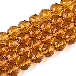 Темно-Золотистый Прозрачные стеклянные бусины, граненый (96 граней), круглые, темные золотарник, 8 мм, отверстие : 1 мм, около 68~70 шт / нитка, 20.47~21.06 дюйм (52~53.5 см)