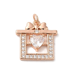 Rose Gold Rack Plating Brass Cubic Zirconia Pendants, Cadmium Free & Lead Free, Present Box, Rose Gold, 18x17.5x4.5mm