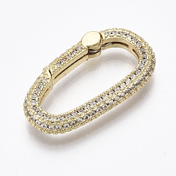 Настоящее золото 18K Латунный микро pave прозрачный кубический цирконий пружинные кольца, овальные, без никеля , реальный 18 k позолоченный, 25x14x3.5 мм, внутренний диаметр: 8x19 мм