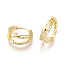 Real 18K Gold Plated 925 Sterling Silver Hoop Earrings, with Clear Cubic Zirconia, with S925 Stamp, Real 18K Gold Plated, 12x5mm, Pin: 0.7mm