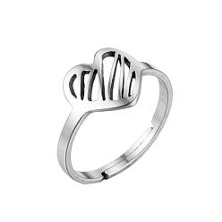 074 Steel Gray Geometric Stainless Steel Hollow Love Heart Ring for Couples - Fashionable and Retro Open Design