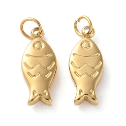 Real 18K Gold Plated Ion Plating(IP) 304 Stainless Steel Charms, with Jump Ring, Fish Charm, Real 18K Gold Plated, 15x6x3mm, Hole: 2.8mm