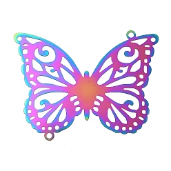 Rainbow Color 201 Stainless Steel Connector Charms, Butterfly Links, Rainbow Color, 50x65x0.2mm, Hole: 2.2mm