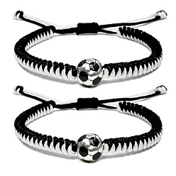 Black 2Pcs Baseball Braided Bead Bracelet, Wax Polyester Adjustable Bracelet, Black, Inner Diameter: 2-3/8 inch(6cm)