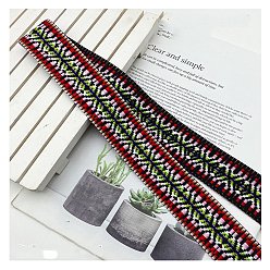 Red Ethnic Style Embroidery Rhombus Polyester Ribbons, Jacquard Ribbon, Garment Accessories, Flat, Red, 1-5/8 inch(40mm)