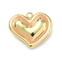 Легкий Лосось Латунь эмаль подвески, сердце прелести, без кадмия и без свинца, стойки покрытие, реальный 18 k позолоченный, светлый померанцевый, 26x31x8.5 мм, отверстие : 3 мм
