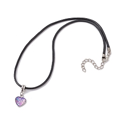 Lilac Heart with Fish Scale Shape 304 Stainless Steel with Resin Pendant Necklaces, with Imitation Leather Cords, Lilac, 17.52 inch(44.5cm)