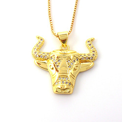 06 18k Gold Plated Bull Head Hip Hop Pendant Necklace with Retro and Luxurious Style