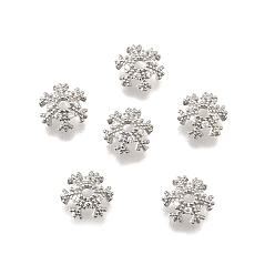 Платина Снежинка латунные микропаве прозрачные кубические циркониевые бусины колпачки, стойки покрытие, долговечный, без свинца и без кадмия, платина, 8x2.5 мм, отверстие : 1.5 мм