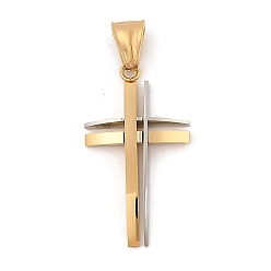 Золотой & Цвет Нержавеющей Стали Устойчивые к потускнению 304 подвески из нержавеющей стали, крестик, золотые и нержавеющая сталь цвет, 36x20x4 мм, отверстие : 10x4 мм